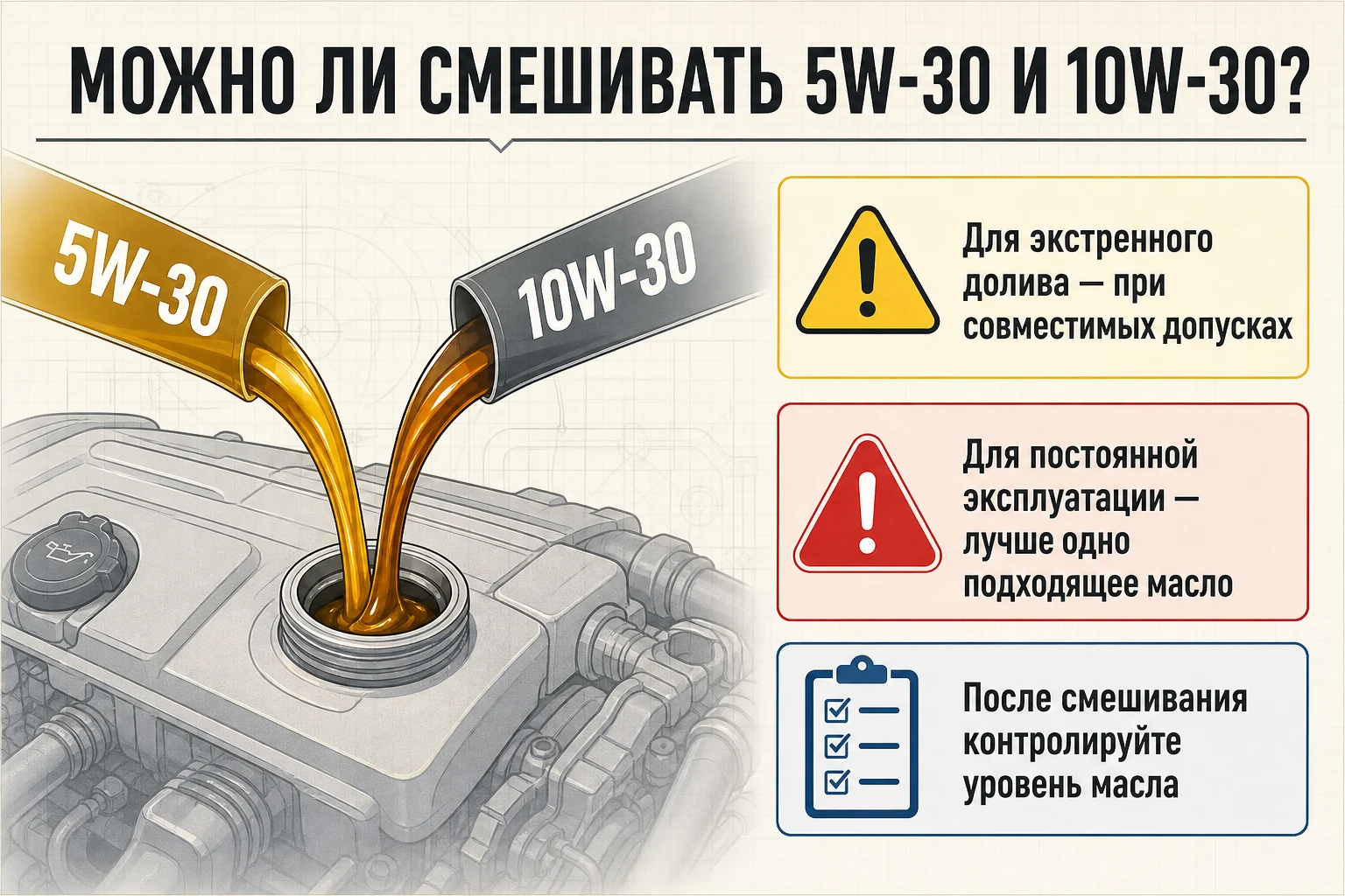 Можно ли смешивать масла 5W-30 и 10W-30: правила экстренного долива