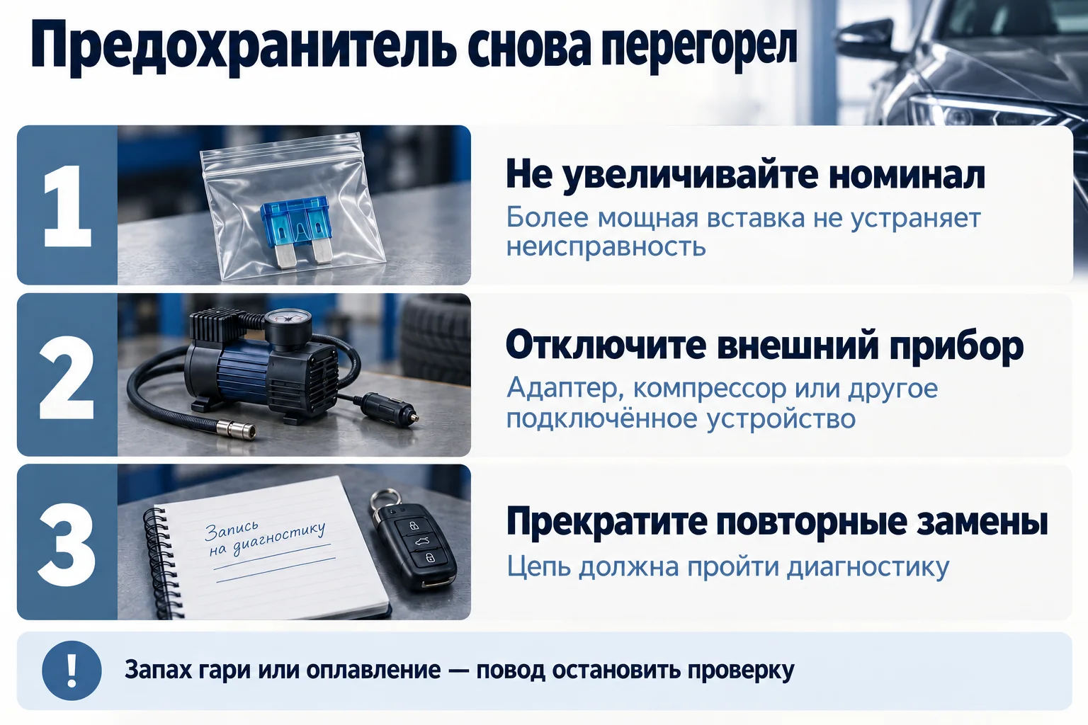 Что делать при повторном перегорании: не увеличивать номинал и прекратить повторные замены