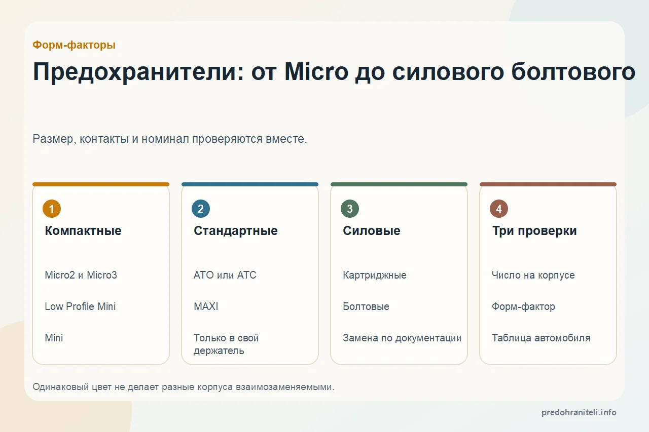 Типы автомобильных предохранителей: размеры, цвета и назначение