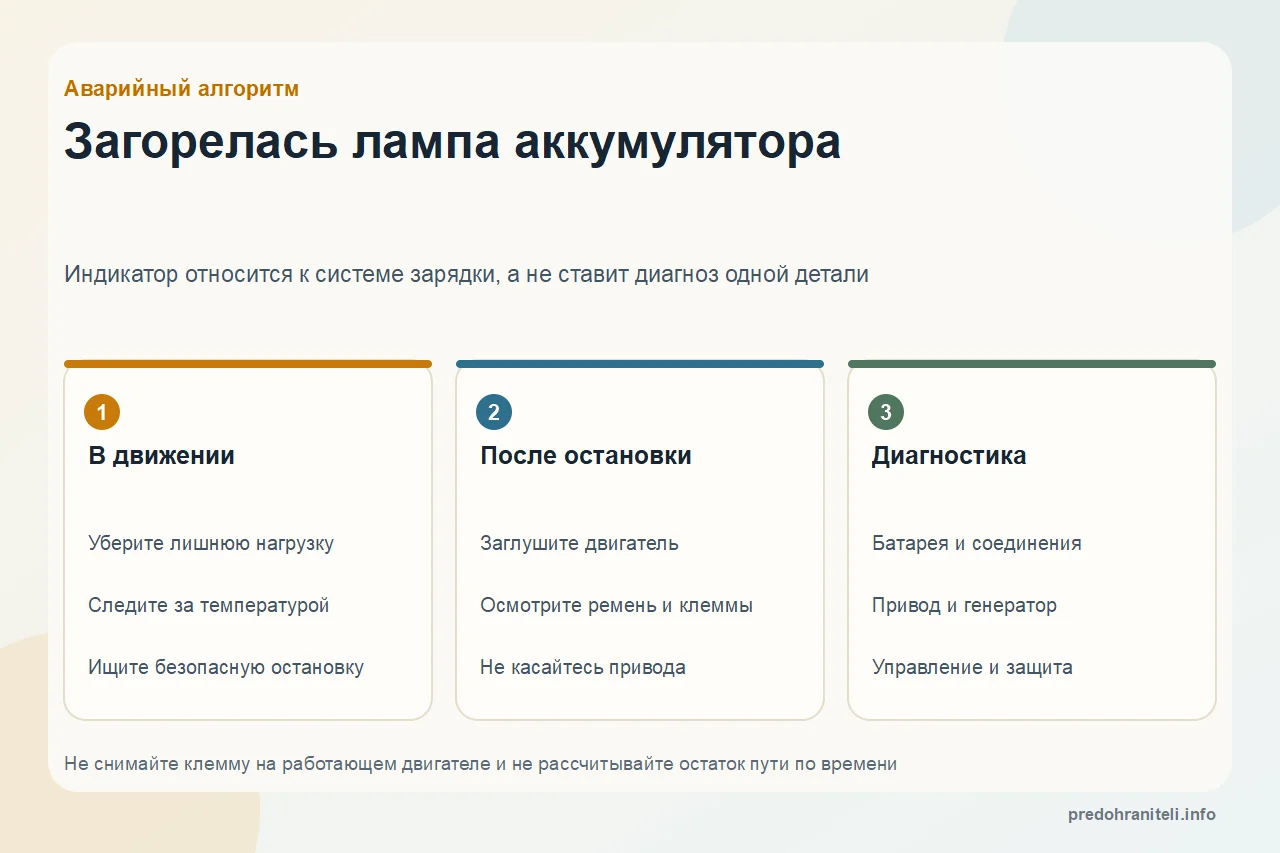 Горит лампа аккумулятора: можно ли ехать и что проверить