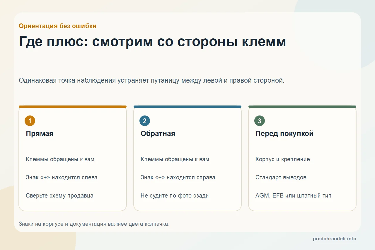 Где плюс: смотрим со стороны клемм