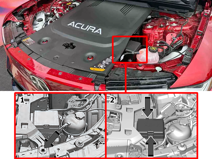 Location of the fuses in the engine compartment: Acura ZDX (2024-2025)
