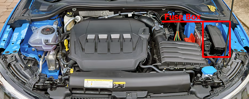 Location of the fuses in the engine compartment: Audi A1 (2018-2022)