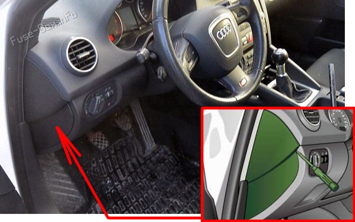 Расположение предохранителей в салоне: Audi A3 (2004, 2005, 2006, 2007)