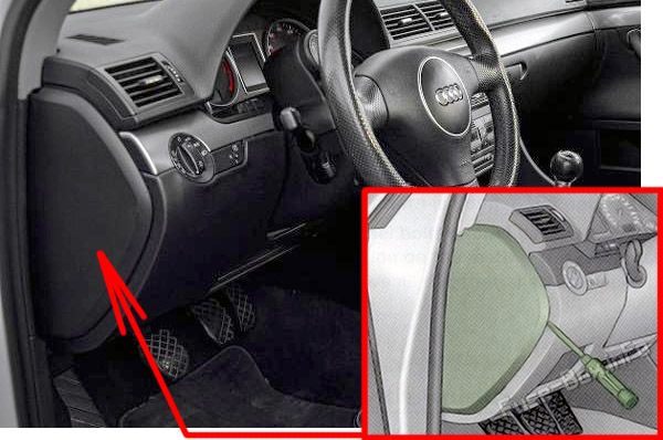 Расположение предохранителей в салоне: Audi A4 (B7; 2004-2008)