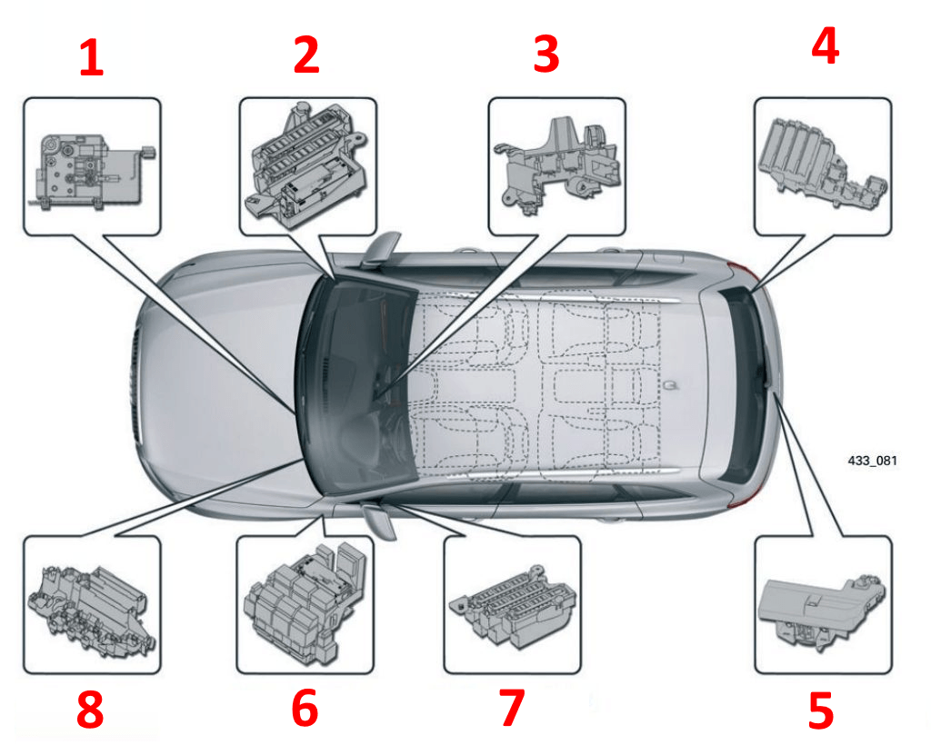 Расположение блоков предохранителей и реле Audi Q5 2008-2017 - схема 2