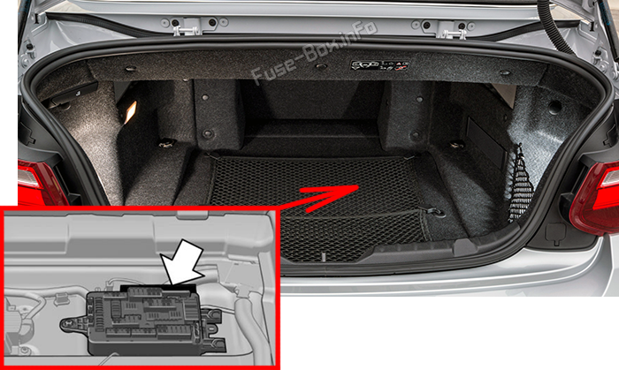 Location of the fuses in the trunk: BMW 2-Series Coupe / Convertible (F22/F23; 2014-2021)