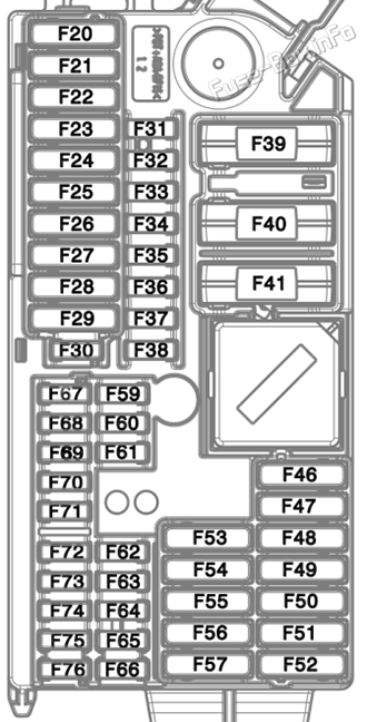 Interior fuse box №1 diagram: BMW 2-Series (G42/G87; 2022-2025)