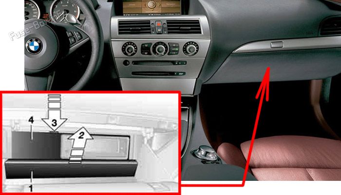 Location of the fuses in the passenger compartment: BMW 6-Series (2004-2010)