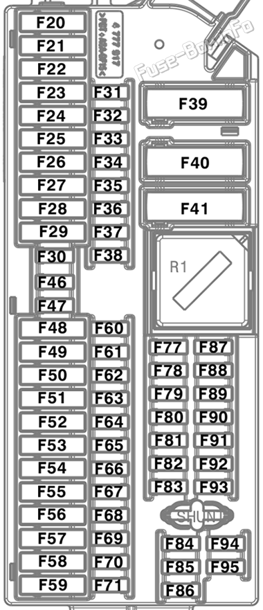 Interior fuse box №1 diagram: BMW 7 Series (G11/G12; 2016-2022)