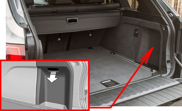 Location of the fuses in the luggage compartment: BMW X5 (F15; 2014-2018)