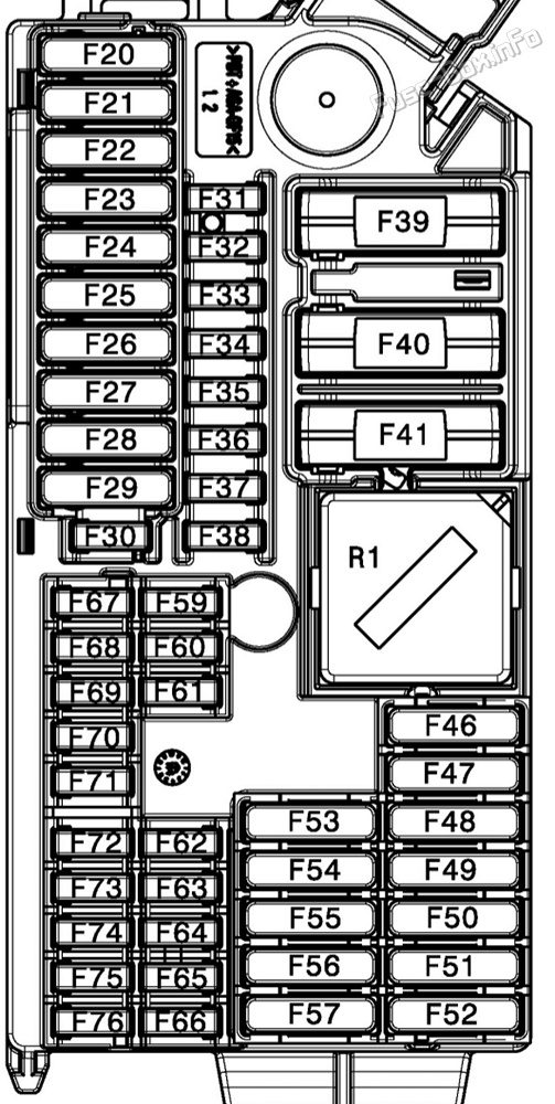 Instrument panel fuse box #1 diagram: BMW X5 (G05; 2019, 2020, 2021, 2022)
