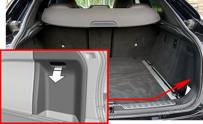 Location of the fuses in the trunk: BMW X6 (F16; 2015-2019)