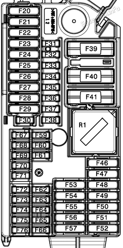 Interior fuse box diagram: BMW X7 (G07; 2019, 2020, 2021, 2022)