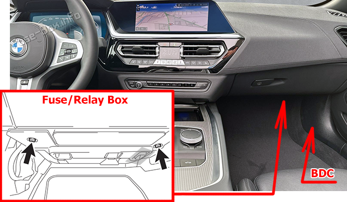Location of the fuses in the passenger compartment: BMW Z4 (G29; 2019-2026)