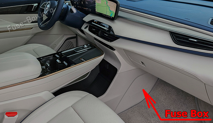 Location of the fuses in the passenger compartment: Buick Enclave (2025-2026)