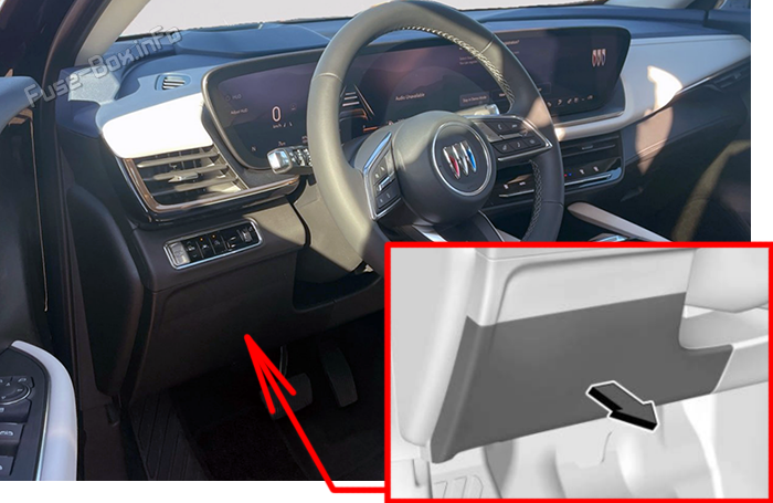 Location of the fuses in the passenger compartment: Buick Envision (2025-2026)