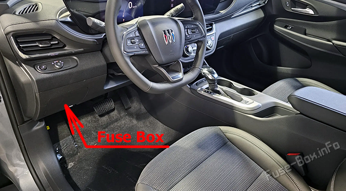Location of the fuses in the passenger compartment: Buick Envista (2024-2026)