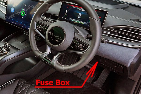 Location of the fuses in the passenger compartment (RHD): BYD Seal (2022, 2023)
