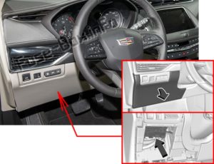 Расположение блоков предохранителей и реле Cadillac XT4 2019-2020 - схема 1 Расположение блоков предохранителей и реле Cadillac XT4 2019-2020 - схема 1