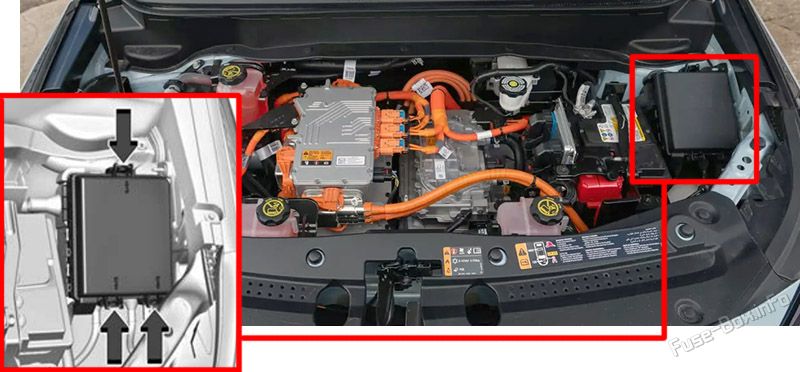 Расположение блока предохранителей в моторном отсеке: Chevrolet Bolt EUV (2022-2023)