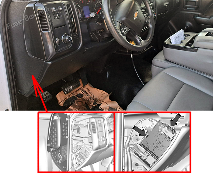 Расположение блока предохранителей в салоне: Chevrolet Silverado 4500HD (2019-2026)