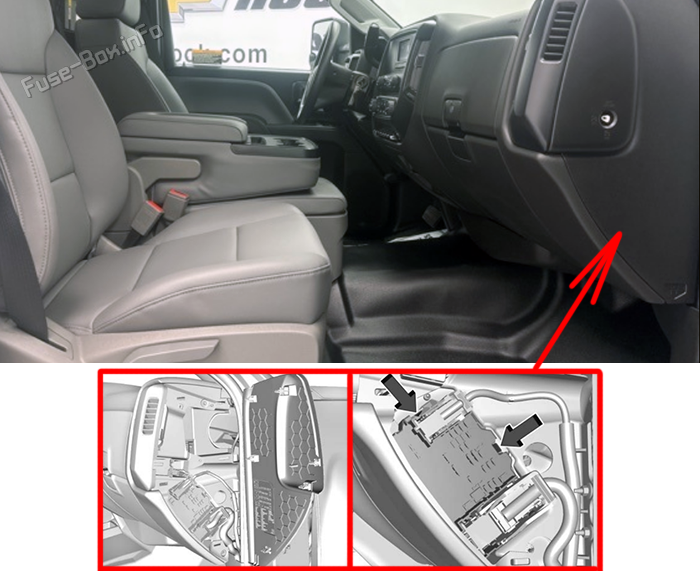 Расположение блока предохранителей в салоне: Chevrolet Silverado 4500HD (2019-2026)
