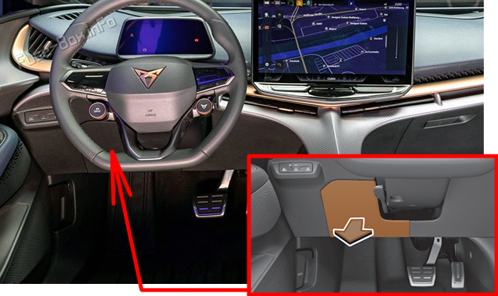 Расположение предохранителей в салоне (левый руль): Cupra Tavascan (2024-2025)