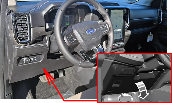 Location of the fuses in the passenger compartment: Ford Ranger (2024-2026)