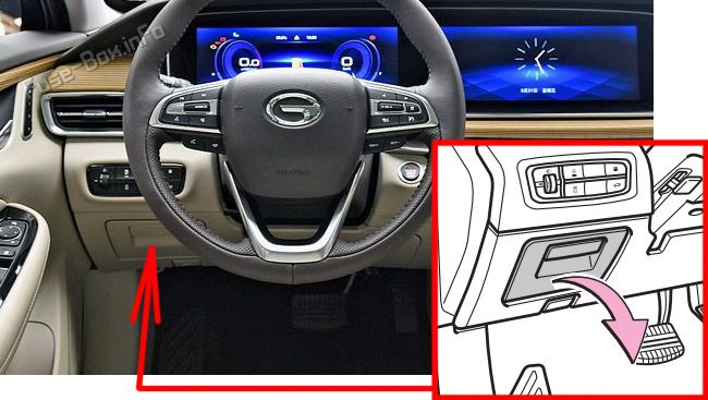 Location of the fuses in the passenger compartment: GAC GA6 (2019-2023)