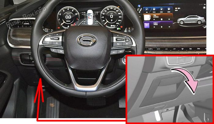 Location of the fuses in the passenger compartment: GAC GA8 (2021, 2022, 2023)