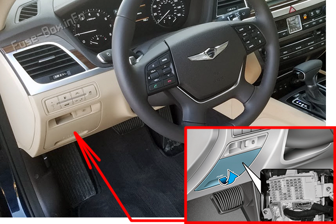 Расположение предохранителей в салоне: Genesis G80 (2017, 2018, 2019, 2020)