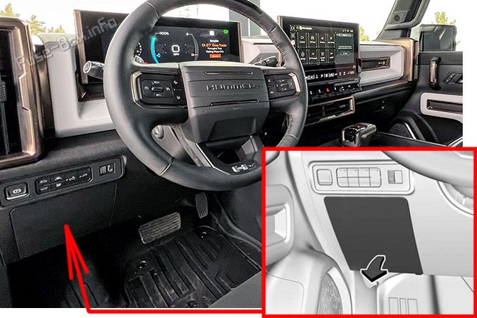 Расположение предохранителей в салоне (левый): GMC Hummer EV (2022, 2023..)