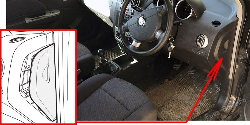 Location of the fuses in the passenger compartment: Holden Barina Hatch (TK; 2005-2008)