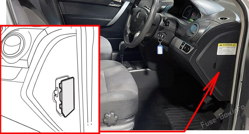 Location of the fuses in the passenger compartment: Holden Barina (TK; 2008-2011)