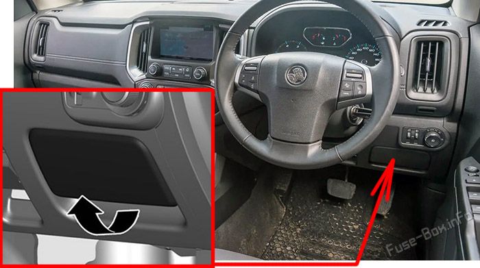 Location of the fuses in the passenger compartment: Holden Colorado (RG; 2017-2020)