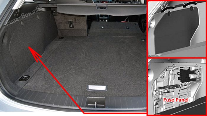 Location of the fuses in the trunk (Sportwagon): Holden Commodore VF (2013-2017)
