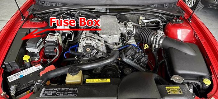 Location of the fuses in the engine compartment: Holden Commodore (2002-2007)