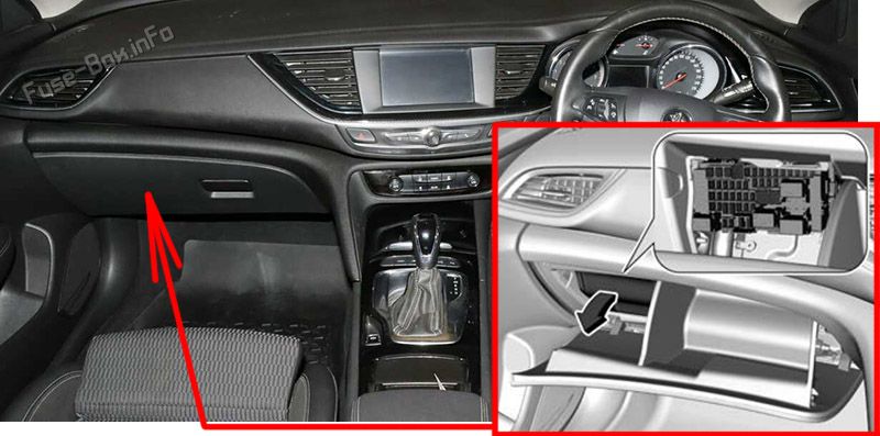 Location of the fuses in the passenger compartment: Holden Commodore ZB (2018-2020)