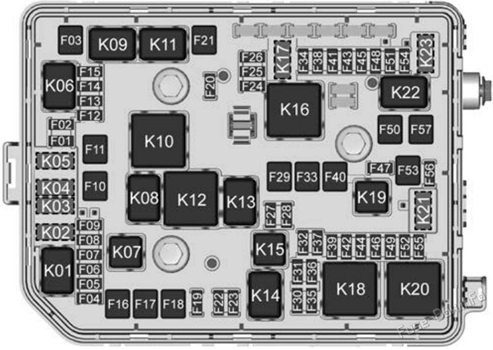 Under-hood fuse box diagram: Holden Equinox (2017, 2018, 2019, 2020)