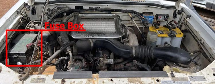 Location of the fuses in the engine compartment: Holden Jackaroo / Monterey (1996-2003)