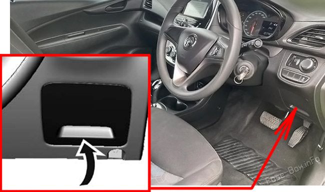 Location of the fuses in the passenger compartment: Holden Spark (MP; 2016-2020)