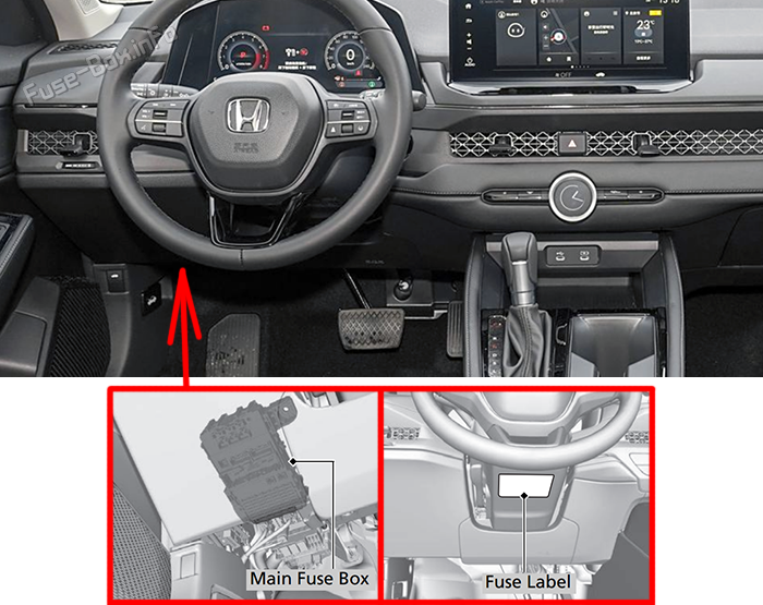 Location of the fuses in the passenger compartment: Honda Accord (2023-2026)