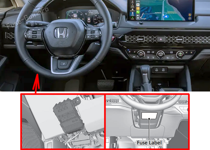 Location of the fuses in the passenger compartment: Honda Accord Hybrid (2023-2026)