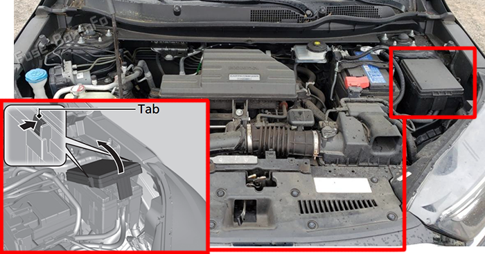 Location of the fuses in the engine compartment: Honda CR-V (2020-2022)