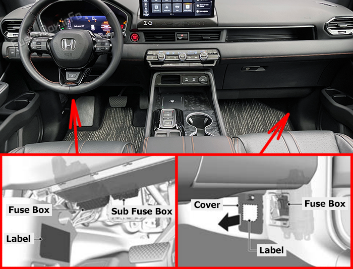 Location of the fuses in the passenger compartment: Honda Passport (2026)