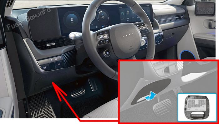 Location of the fuses in the passenger compartment: Hyundai Ioniq 5 (2022-2026)