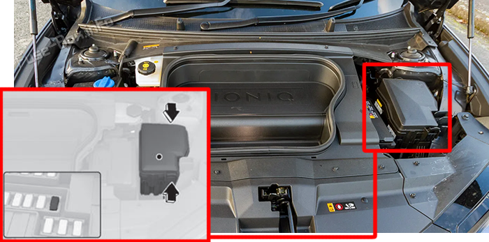 Location of the fuses in the motor compartment: Hyundai Ioniq 6 (2023-2025)