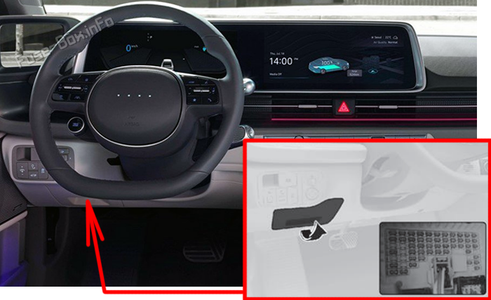 Location of the fuses in the passenger compartment: Hyundai Ioniq 6 (2023-2025)