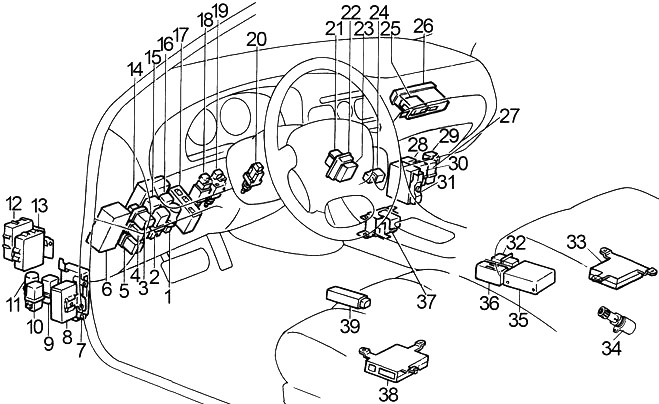 Расположение блоков предохранителей и реле Infiniti Q45 1990-1996 - схема 1
